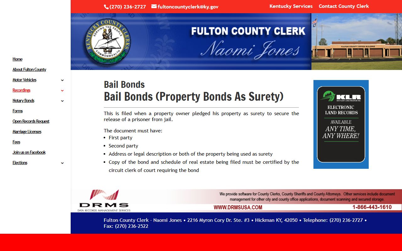Fulton County Circuit Court Clerk case records and County Clerk bail bond recording distinction