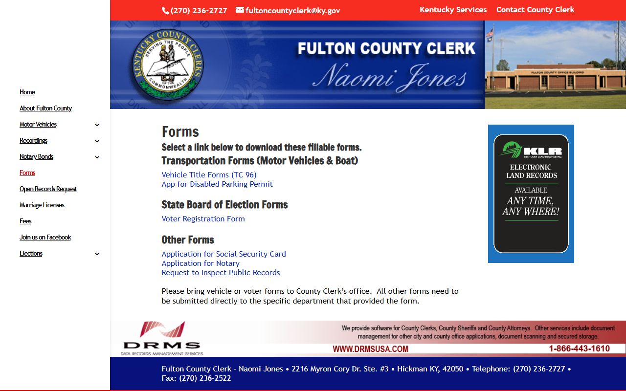 Fulton County Circuit Court Clerk records and County Clerk forms distinction