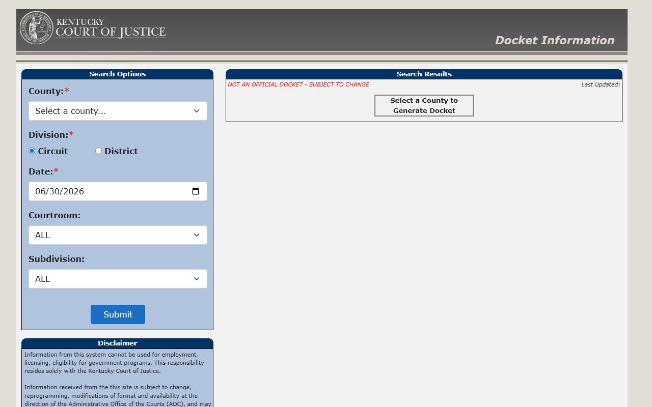 Fulton County court dockets Kentucky docket search