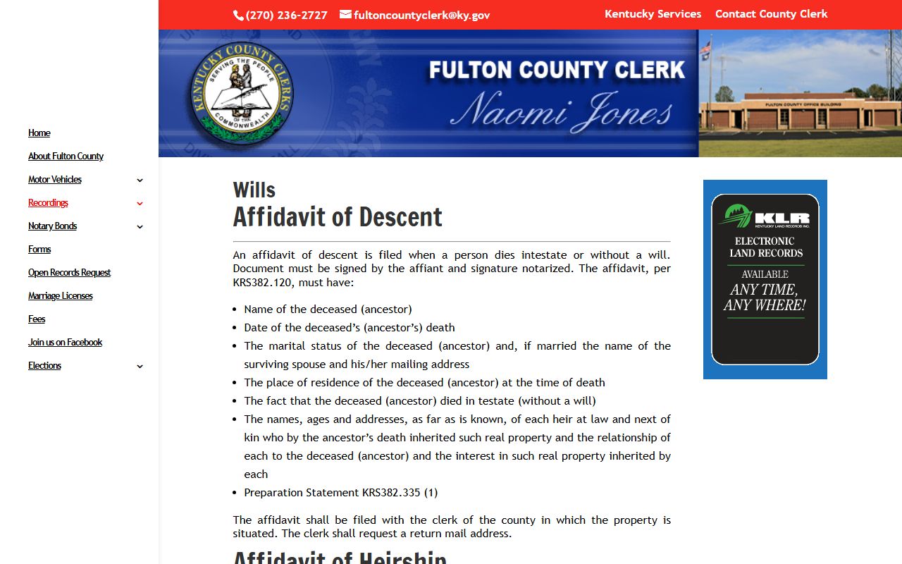 Fulton County probate records and County Clerk recorded wills page